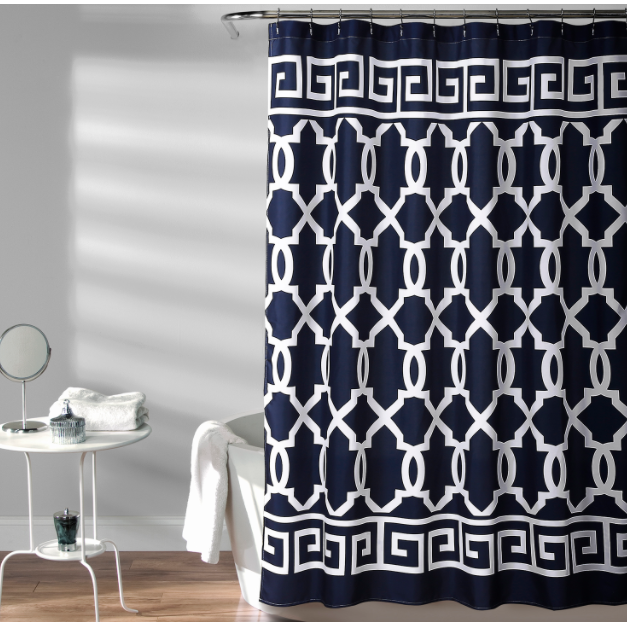 Maze Border Navy 72 In. Shower Curtain