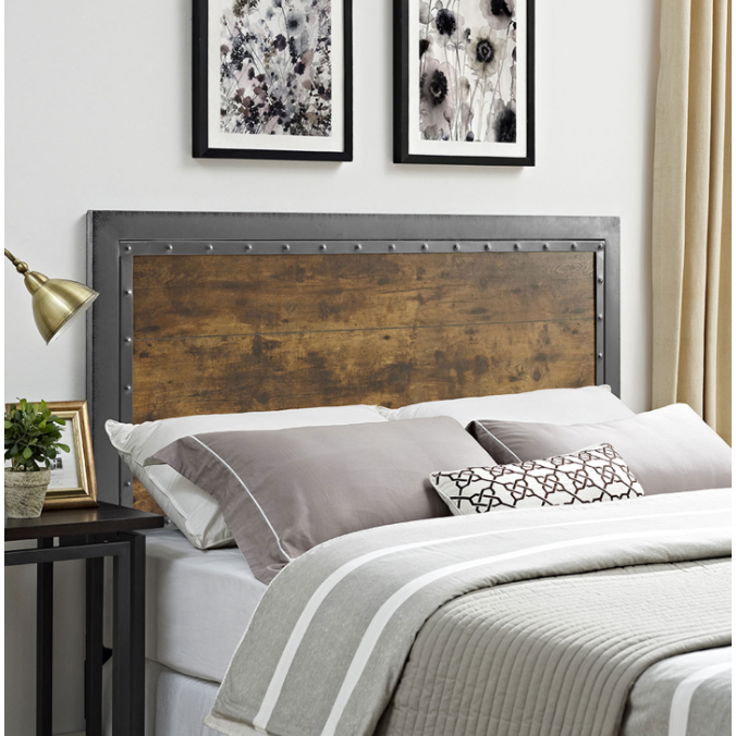 Queen Size Industrial Wood and Metal Panel Headboard